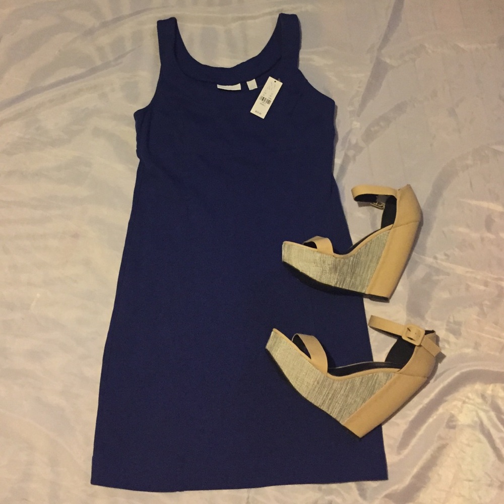 Blue form fitting tank dress